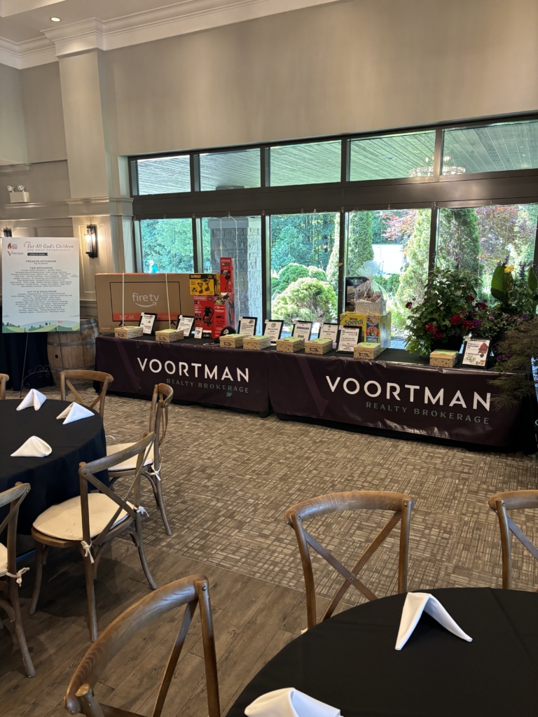 Golf tournament prize table indoors